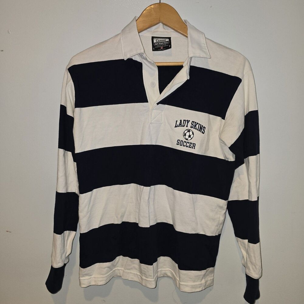 Barbarian Casual Lightweight Fabric Striped Rugby Shirt Mens Small Striped